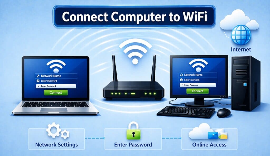 Wi-Fi connection example on computer